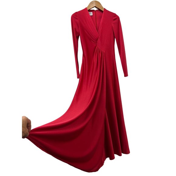Rona New York Vintage Evening Long Floor Cocktail Formal Flowing Red Dress - Picture 1 of 12